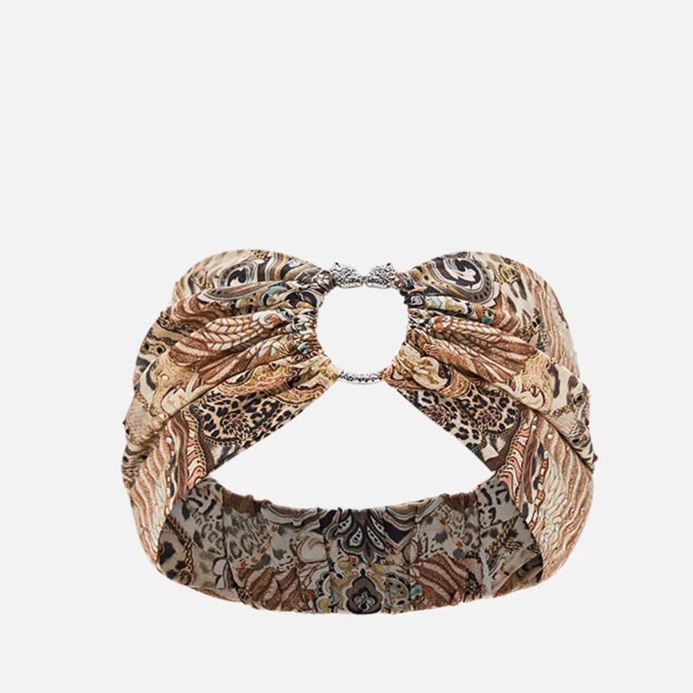 CAMILLA “The Throne Room” brown tan silk animal print boho ring headband